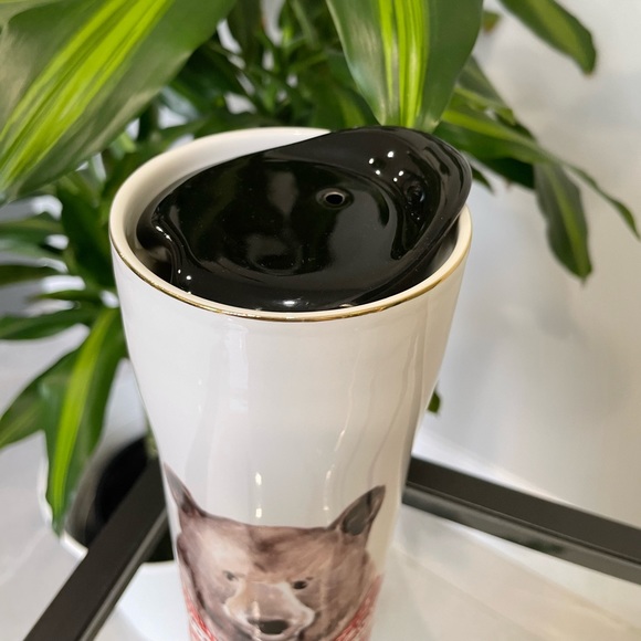 Ciroa Bear Travel Mug 7" Tall Ceramic Latte Cup Insulated Lid Winter Cute - Picture 5 of 9